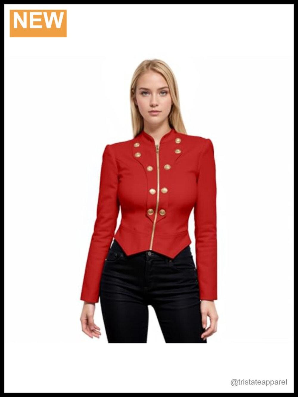 Crop Blazer Jacket Rayon Nylon Spandex Gold Zipper 3/4 Sleeve Office